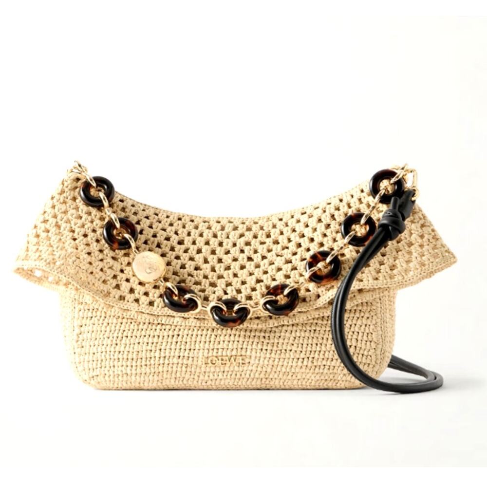 LOEWE + Paula's Ibiza Ola Medium Embellished Raffia Shoulder Bag Neutral